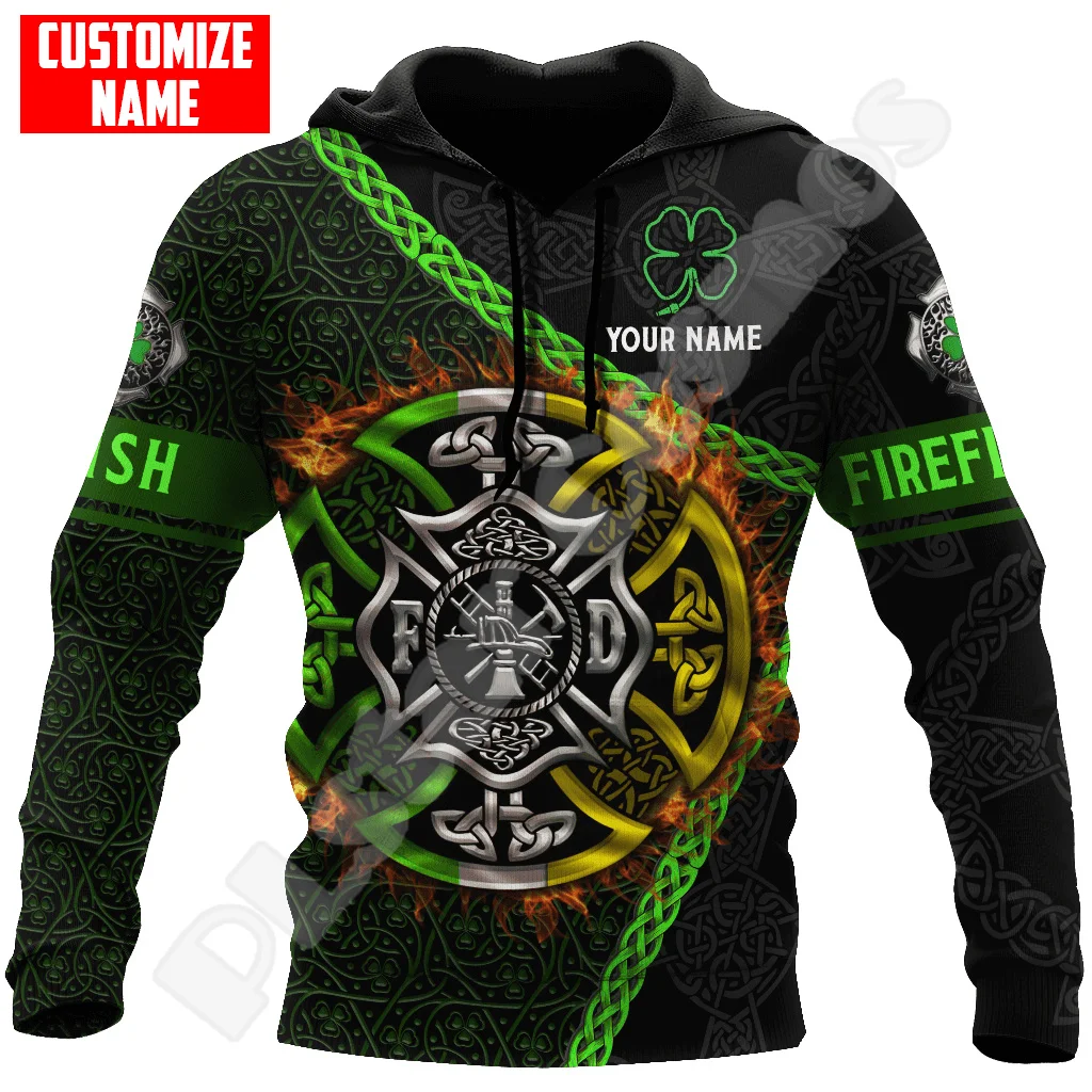 Sudaderas con capucha de la bandera de país de la nueva moda, trébol irlandés, St. Patricio, tatuaje Vintage, 3D Print, Harajuku divertido, chaqueta informal, X23