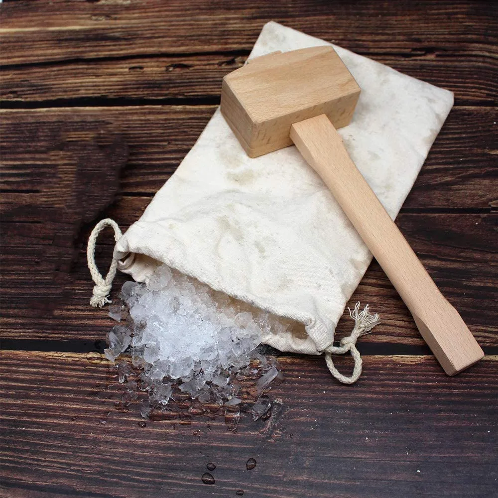 Lewis Bag And Ice Mallet,Bartender Kit Ice Crusher, Beach Wood Hammer Set For Ice Crushing,Bar Tools For Home Bartenders Highly