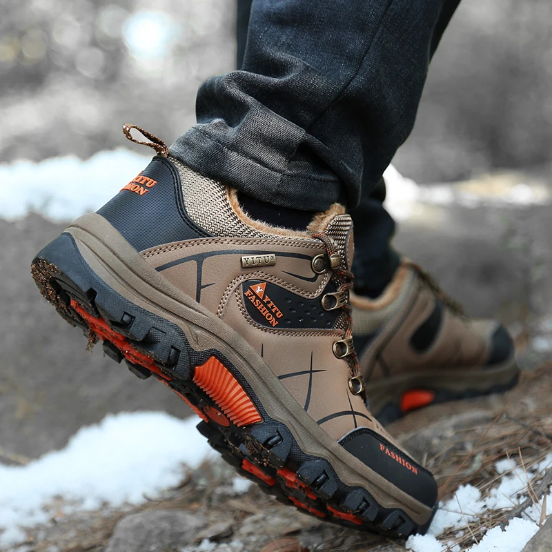 Brand Men Winter Snow Boots Waterproof Leather Sneakers Super Warm Men's Boots Outdoor Male Hiking Boots Work Shoes Size 39-47 - view 4