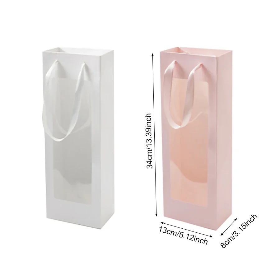 10pcs Paper Transparent Flower Packaging Bags White/Pink, Single Rose Bouquet Window Box for Mothers Day Valentines Day Weddings images - 6