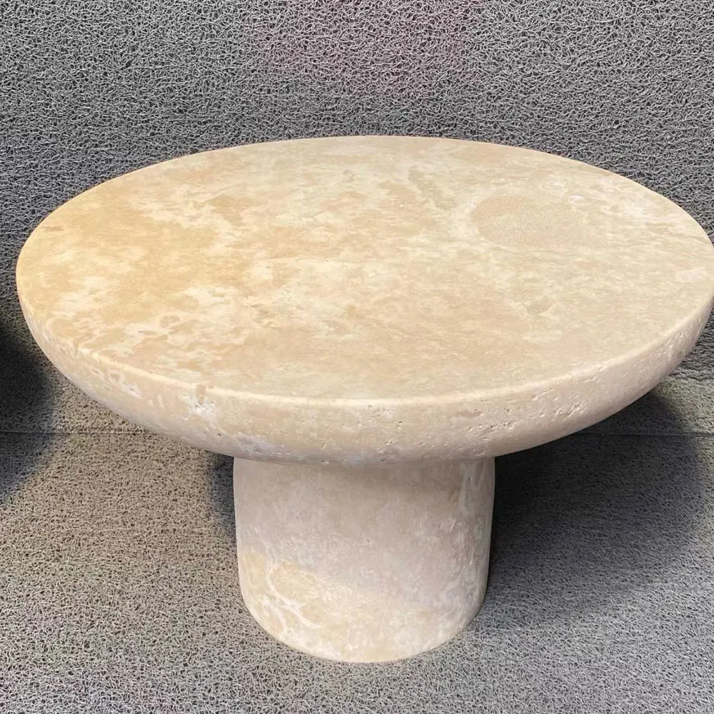 High Quality Living Room Beige White Travertine Coffee Table Natural Stone Round Side Table