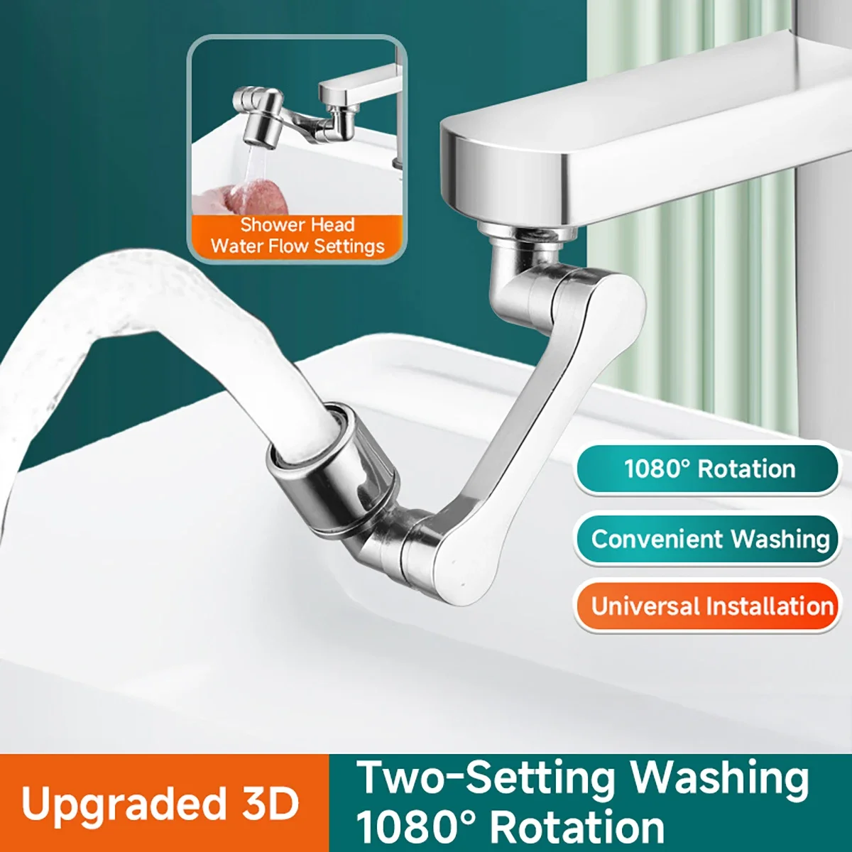 

Удлинитель смесителя для кухни/ванной комнаты 360° ° Вертлюг Регулируемая по высоте конструкция из нержавеющей стали без рук для легкой стирки