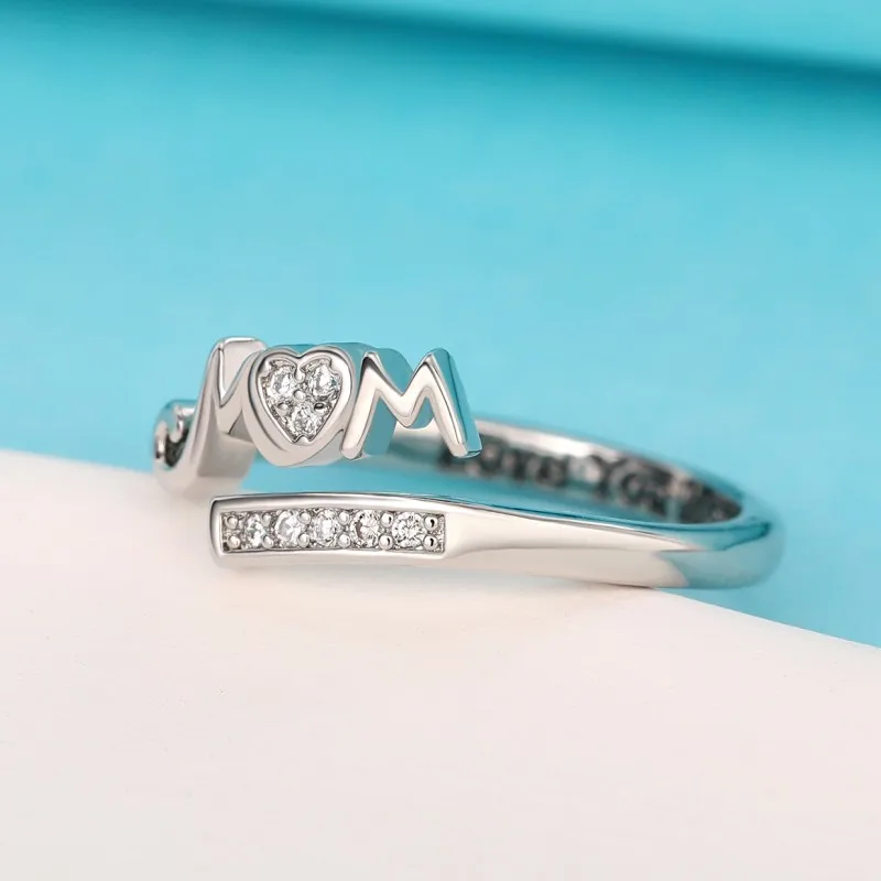 CAOSHI-Anillo de apertura con letra "I Love You Mom" para mujer, joyería de fiesta diaria, accesorios de circonita brillante