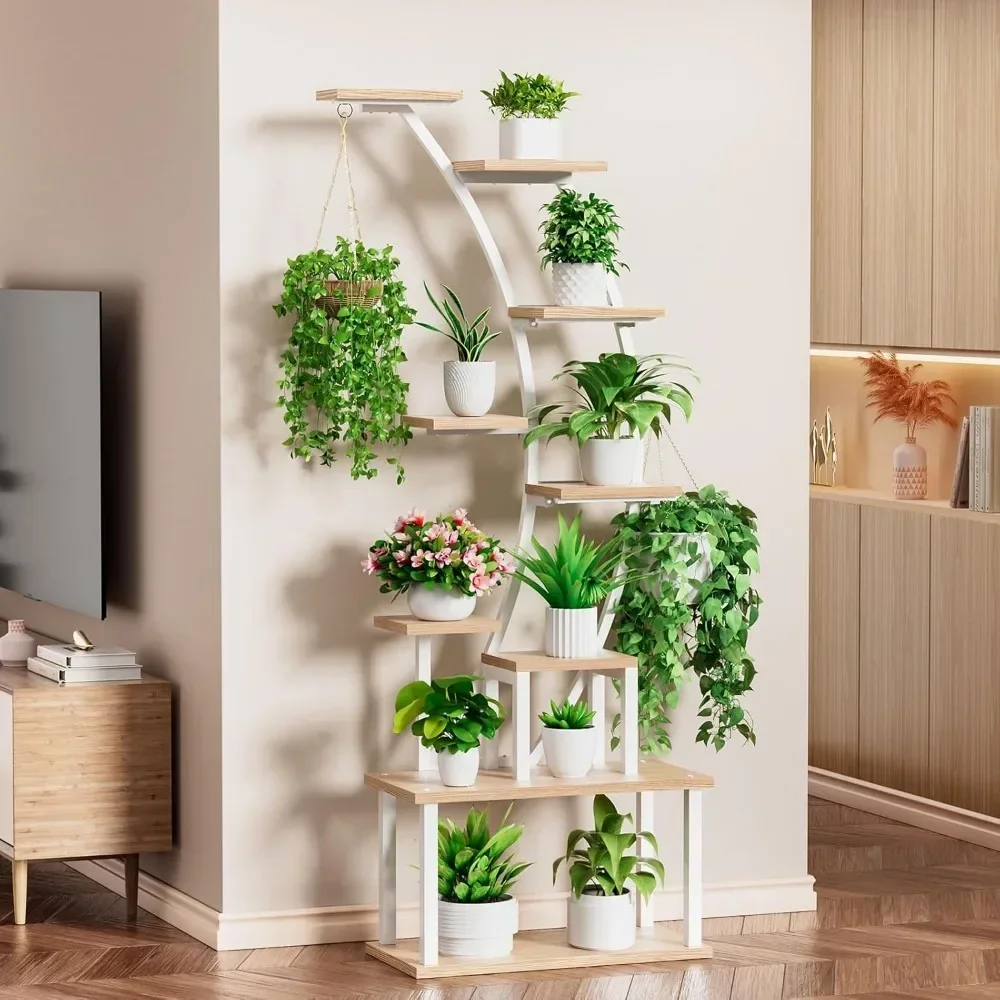 Grand support pour plantes d'intérieur avec lampes de culture, étagère métallique à 9 niveaux, support de 63 pouces de haut pour plusieurs plantes d'intérieur