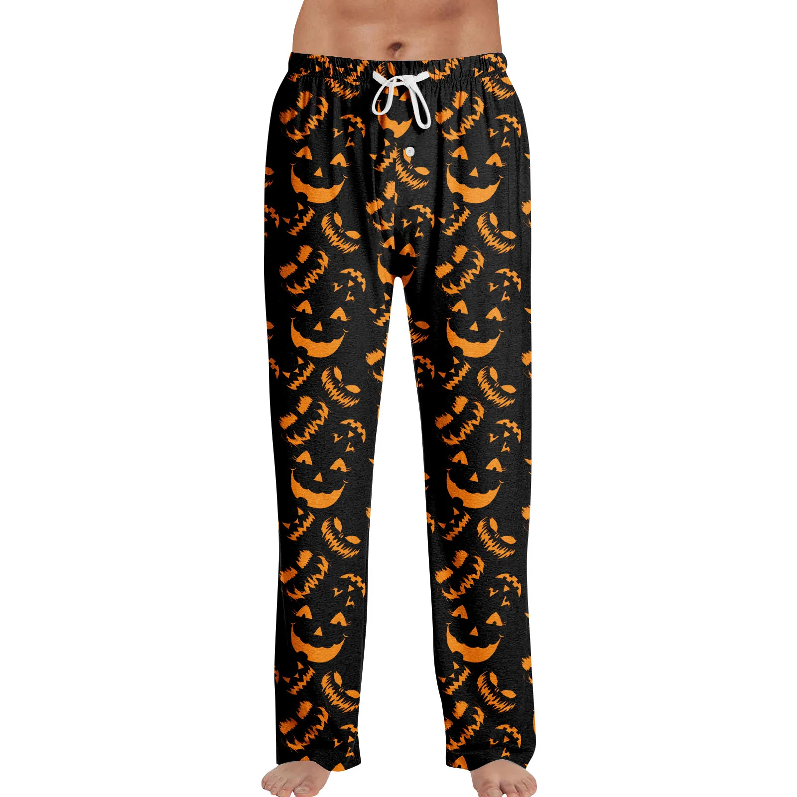 

Halloween Prints Pajama Pants Men's Casual Comfy Drawstring Elastic Waist Sleepwear Pants Loose Straight Home Sleep Bottoms