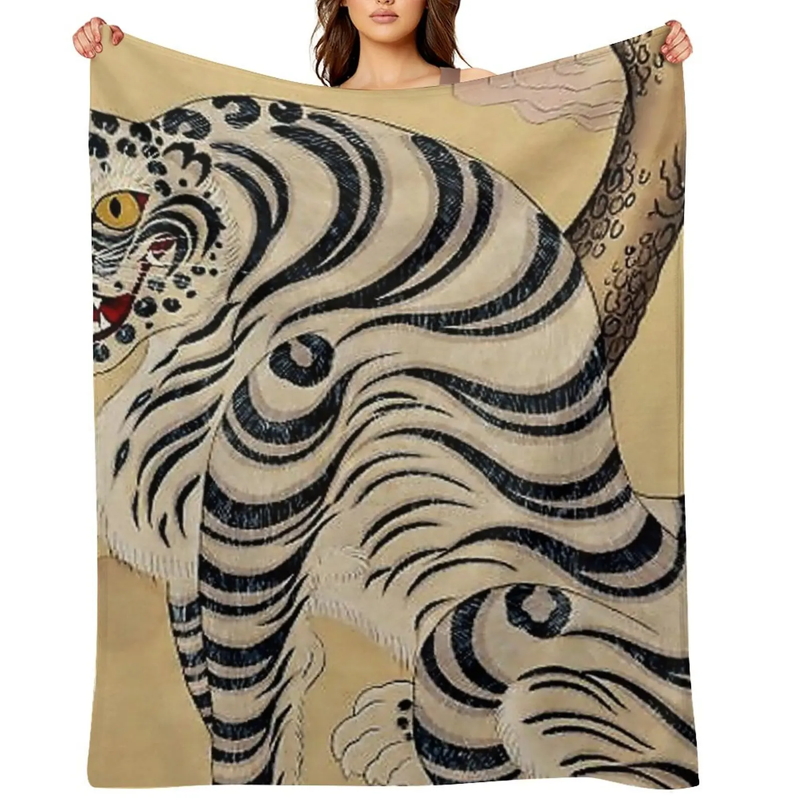 Корейское полосатое одеяло Tiger Minhwa, манга, термолохматое декоративное одеяло