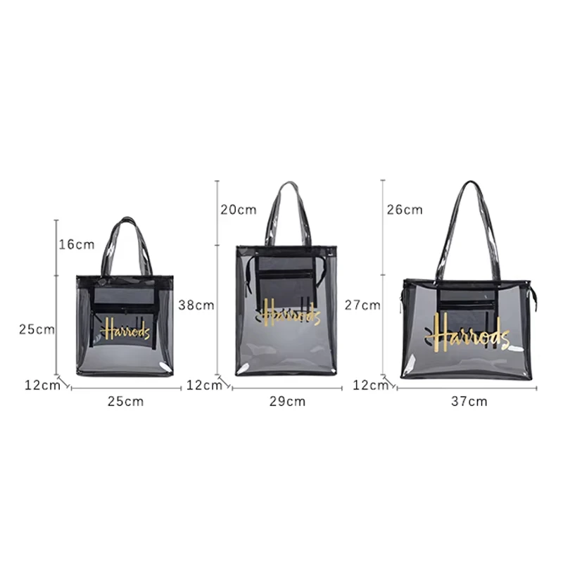 Jelly Clear PVC Large Capacity Shopping Bag London Trendy Brand Eco Friendly Tote Handbag Transparent Bookbag Work Travel Bag