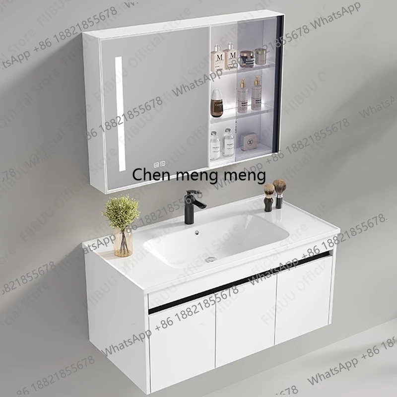 Bathroom Vanity with Ceramic Integrated Sink Smart Mirror Cabinet Set Aluminum Large Capacity Storage Cabinet Combo with Drain