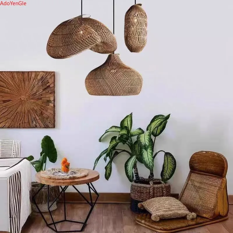 Wabi Silent Wind Rattan Chandelier Chinese Hotel Restaurant Tea Living Room Bedroom Lamp Designer