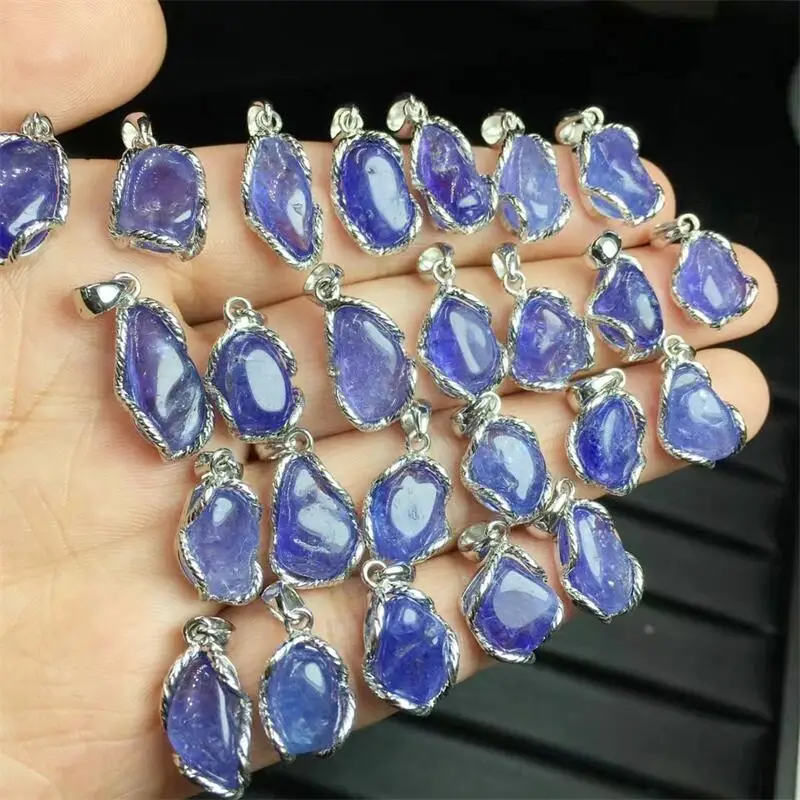 

S925 Natural Freeform Tanzanite Pendant Female For Women Trendy Irregularity Chain Wedding Jewelry Gift 1PCS