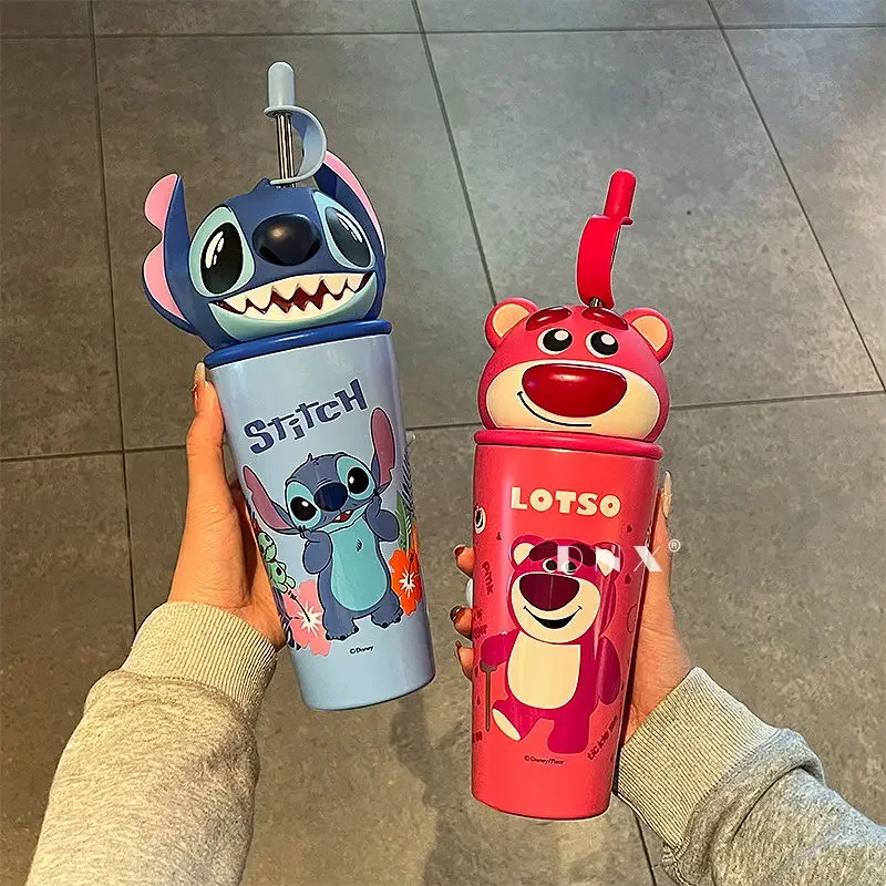 Disney Original Animation Steve Strawberry Bear Exquisite Style 600ml Large Capacity Cute Vacuum Cup Straw Cup Children's Gift