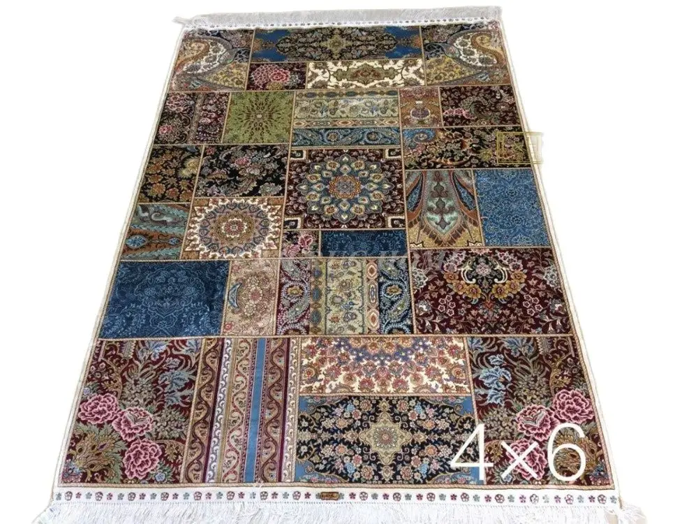 

Free shipping 4'X6' 230 Line Handmade Silk Oriental Persian Rug hand Knotted silk carpet for home decoration