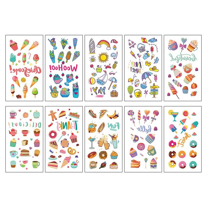 10 Kids Tattoo Stickers Dessert Birthday Cake Tattoo Stickers Summer Ice Cream Tattoo Stickers