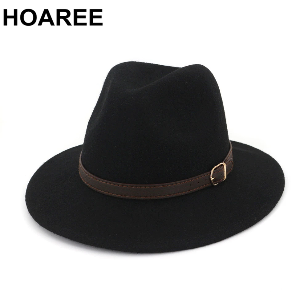 100% Wool Fedora Hat for Women Men British Vintage Wide Brim Fedoras Felt Hat Jazz Couple Cap Burgundy Black Navy Camel Hat