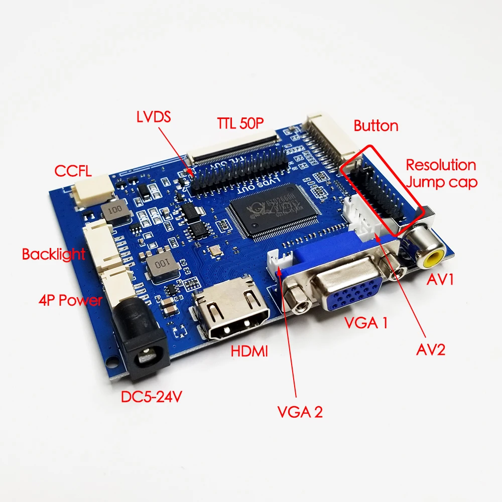 For 6.5 7 8 9inch 50Pin 60PIN TTL FPC LVDS Driver Free universal LCD driver board Kit DIY HDMI VGA 2AV Car Reverse DC 5-24V