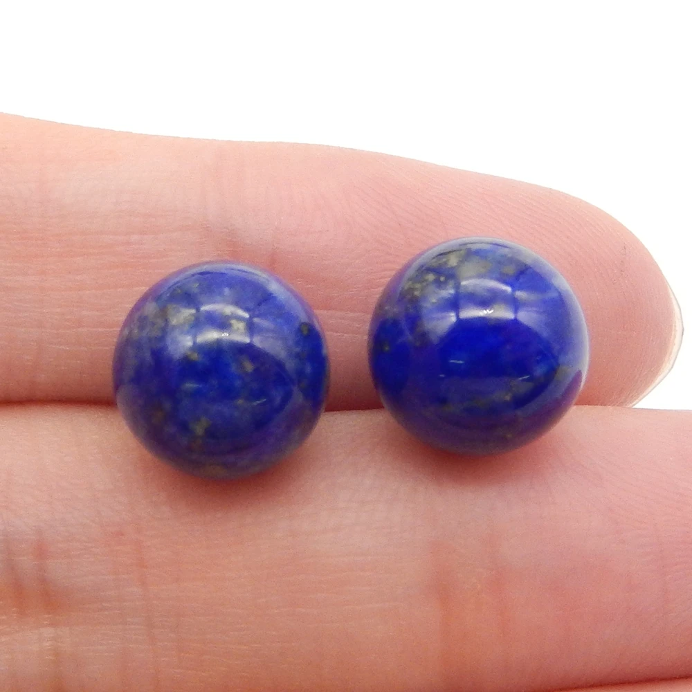 Natural Lapis Lazuli Half Drilled Round Beads Earring For Womens, DIY Semiprecious Stone Jewelry Accessories
