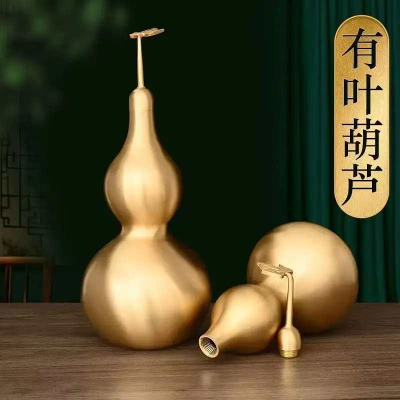 gourd, copper ornament, bagua pendant, open-top design, hollow interior, home decor, suitable for living room, entryway,
