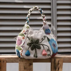 Women Linen Casual Handbag High Quality Travel Crossbody Bag Shopper Tote Purse Female Large Capacity National Design Bolso Muje