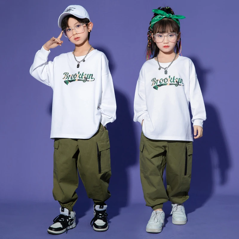 Girls Streetwear Jazz Clothing Oversize Sweatshirt Hip Hop Joggers Cargo Pants for Teenage Boy Street Dance Costume Kids Clothes