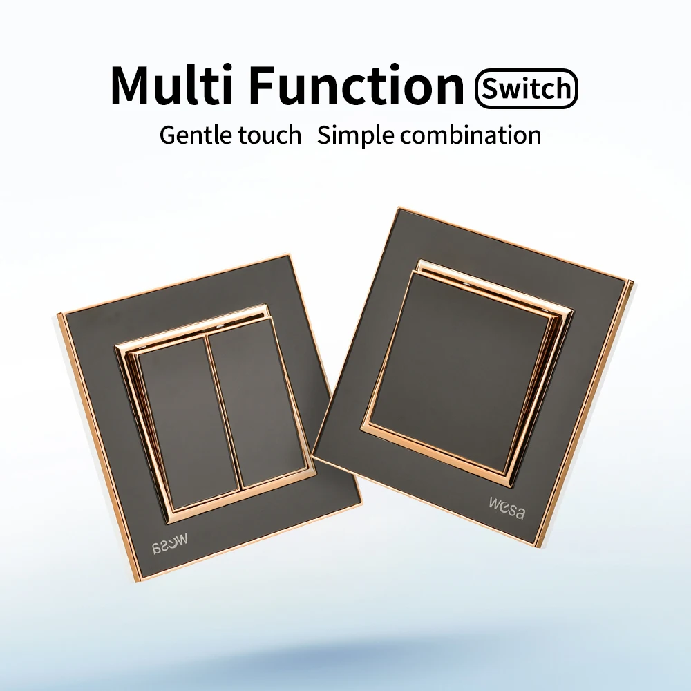 أسود كلاسيكي زر مفتاح الإضاءة الاتحاد الأوروبي القياسية 2 عصابة 1 طريقة 250 فولت لهب 16A التيار المتناوب جدار الروك التبديل لوحة أكريليك تشغيل/إيقاف #2