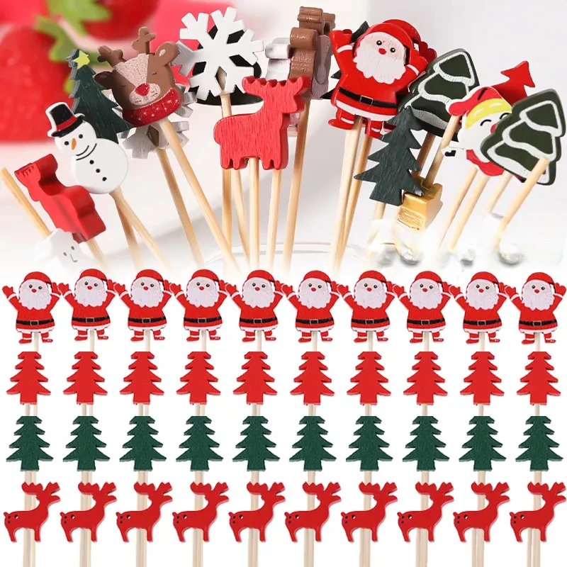 1000PCS Christmas Fruit Fork Food Grade Plastic Mini Cartoon Kids Cake Fruit Toothpick Bento Lunch Bento Party Decoration