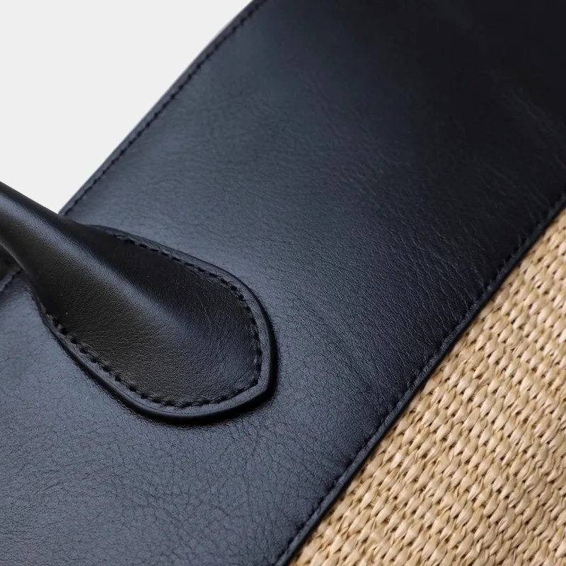 حقائب اليد الفاخرة للنساء 2025 جودة عالية سعة كبيرة حقيبة القش الصيف عطلة عادية صدام اللون خليط حقيبة شاطئية #5