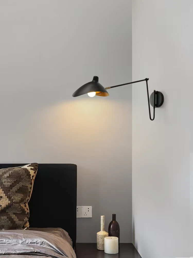 Nordic Bedroom Wall Lamp, Living Room Industrial Style Minimalist Dining Room Folding Telescopic Long Pole Rocker Armbedsidelamp