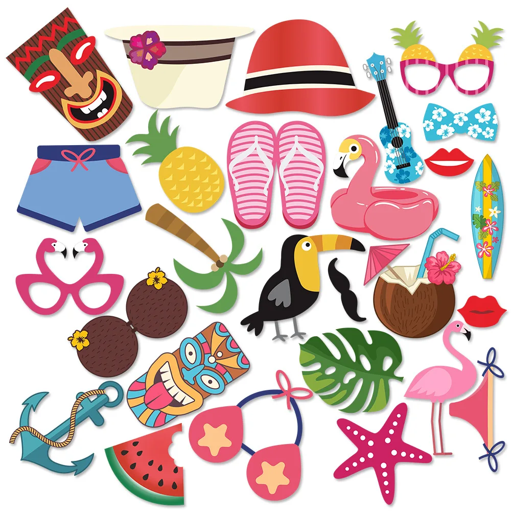 27 accesorios para fotos de playa, accesorios de decoración para fiestas de verano, máscaras fotográficas divertidas