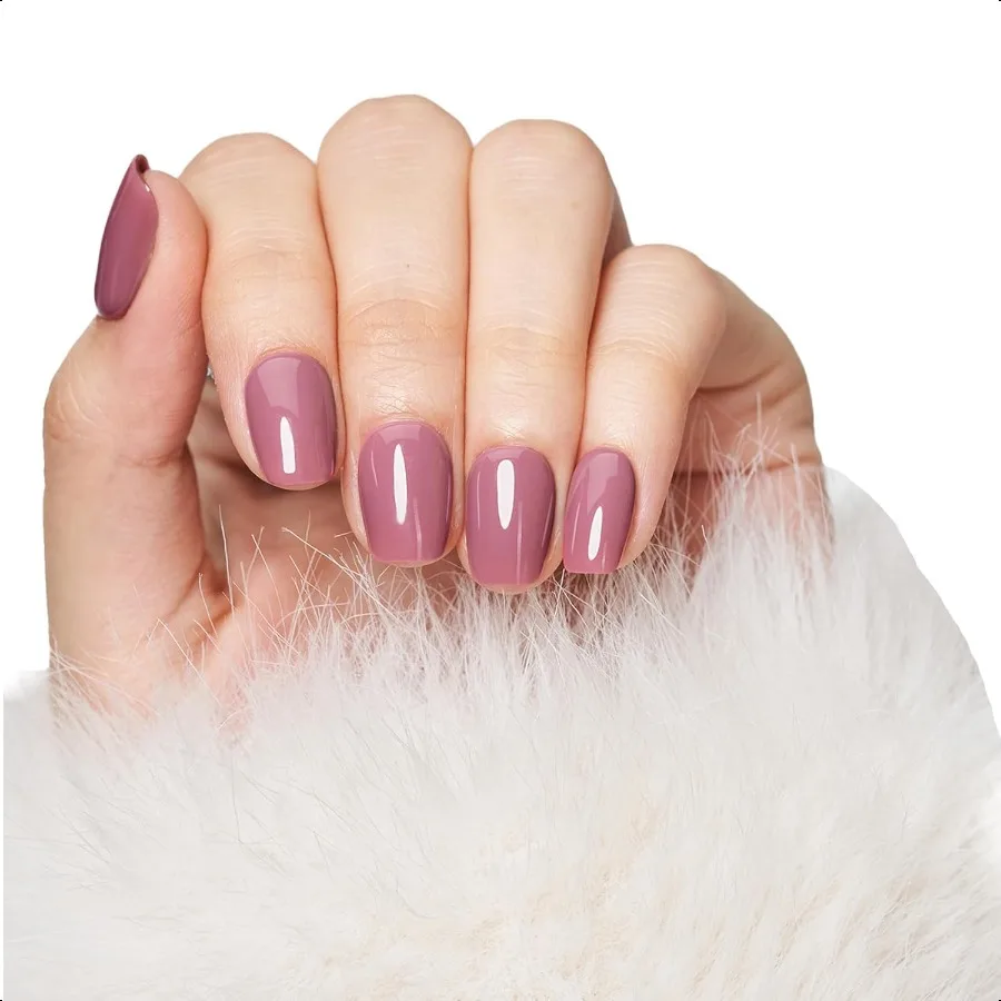 

Pr On Nails Short Bean Paste Pink Extra Short Pr on NailsSquare Fake Nails with Nail Glue Reusable Natural Handmade Nails Pr On