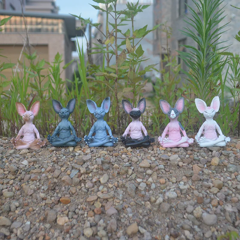 Sitting Animal Meditating Cat Ornaments Sitting in Meditation Creative Home Garden Decoration Resin