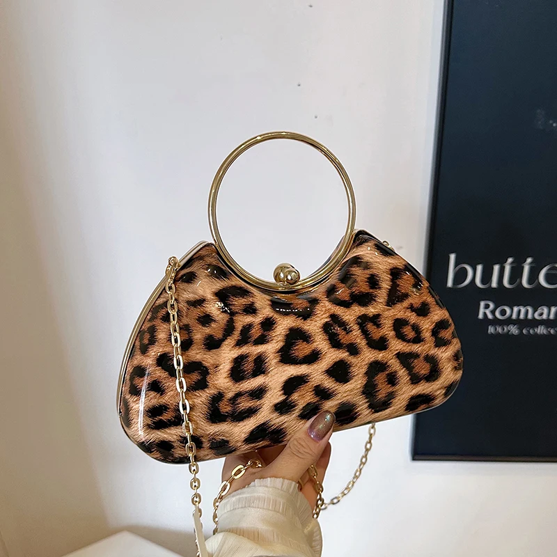

Small Handbag for Women, Leopard Print Shoulder & Crossbody Bag with Chain Strap, Elegant Evening Clutch Purse for Party, Night