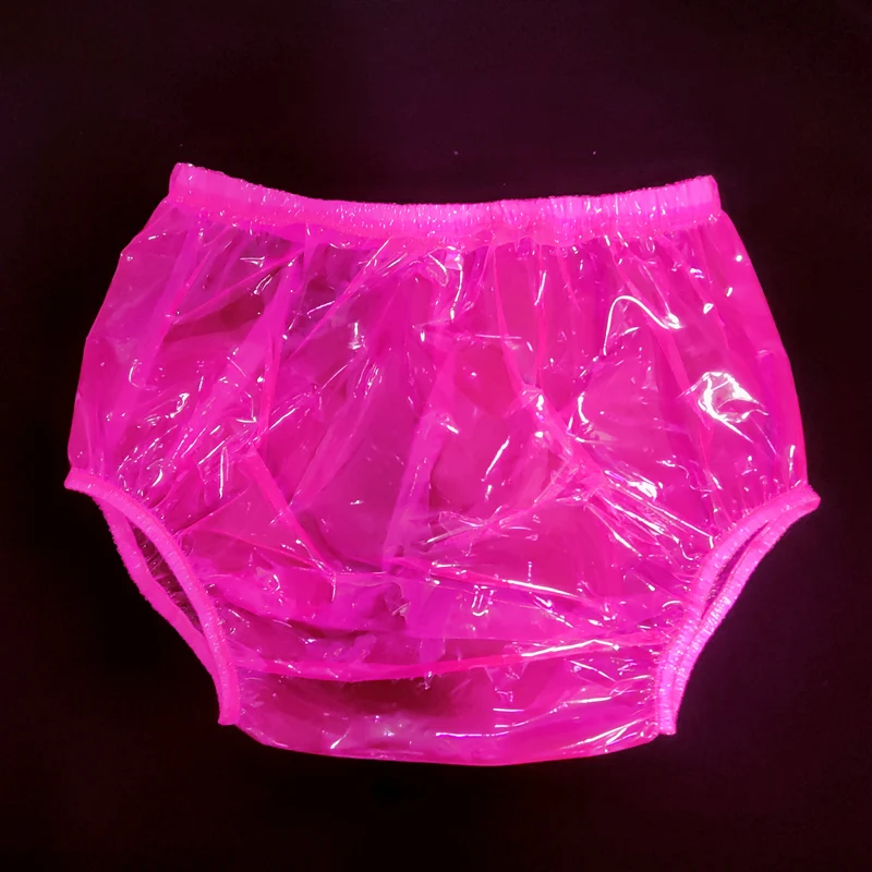 Deep Pink Transparent PVC Underpants Adult Sexy Panties Incontinence Shorts Plastic Pants Clear Nappies abdl