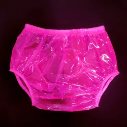 Calzoncillos transparentes de PVC para adultos, ropa interior Sexy de color rosa profundo, pantalones cortos de plástico para incontinencia, abdl