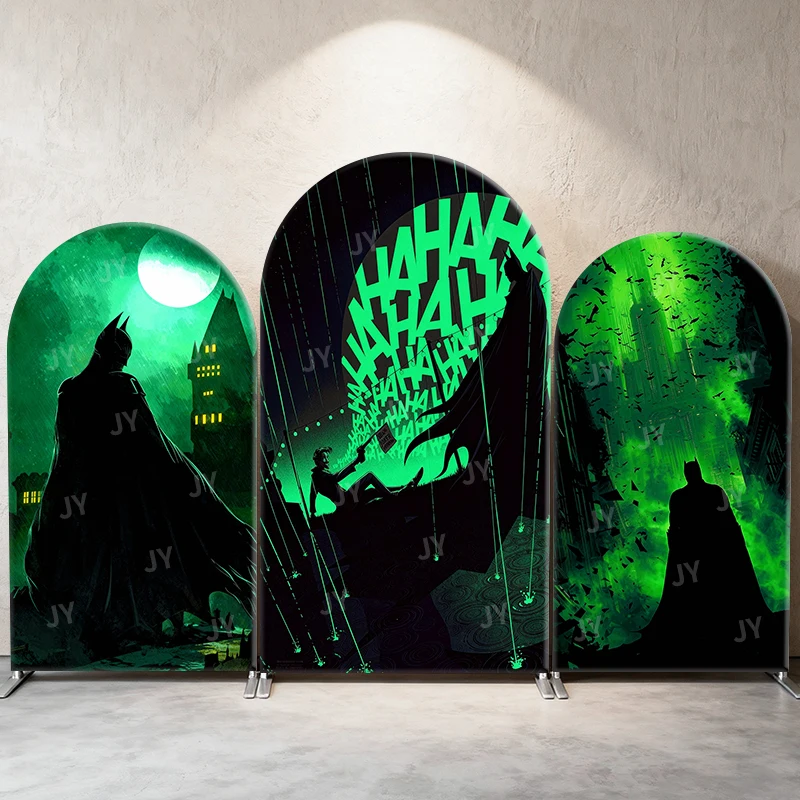 

Batman Green Rainy Night Theme Arch Backdrop Cover Joker Laugh Cartoon Background For Kids Birthday Baby Shower Party Decoration