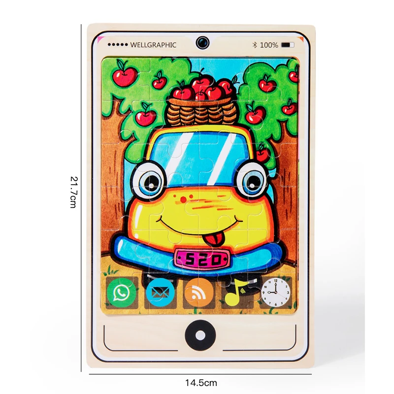 1pc Phone Model Wooden Puzzles for Kids Cartoon Animal Jigsaw Children Early Learning Educational Toys Montessori Games Gifts