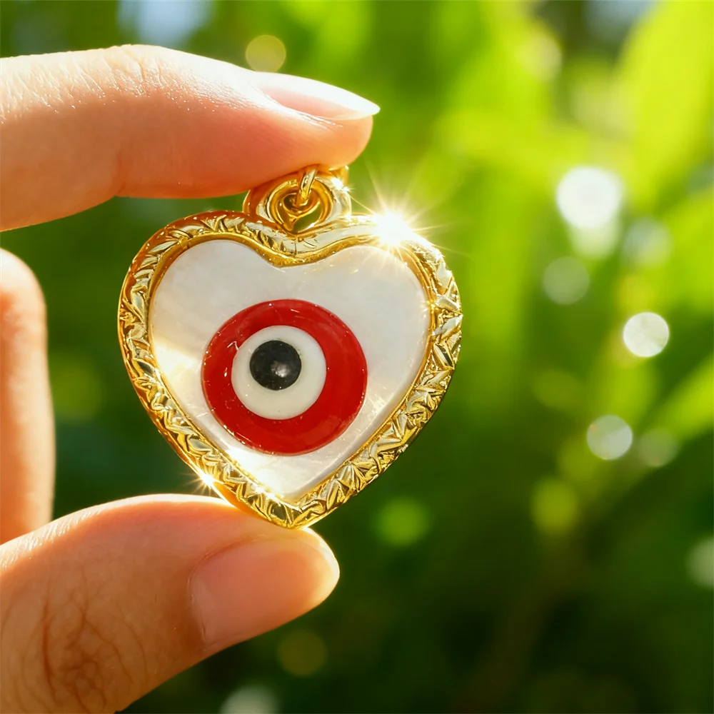 

5Pcs Pendants Brass Enamel Evil Eye Heart Charms for DIY Jewelry Necklace Bracelet Trendy Amulet Style Accessories for Men Women