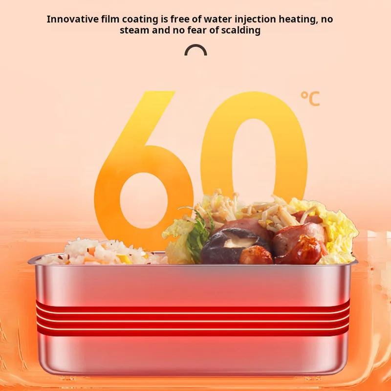 Kotak makan siang listrik tanpa kabel, 1L 2200mAH pemanas bebas air wadah makanan portabel penghangat makanan Stainless Steel Liner kotak Bento