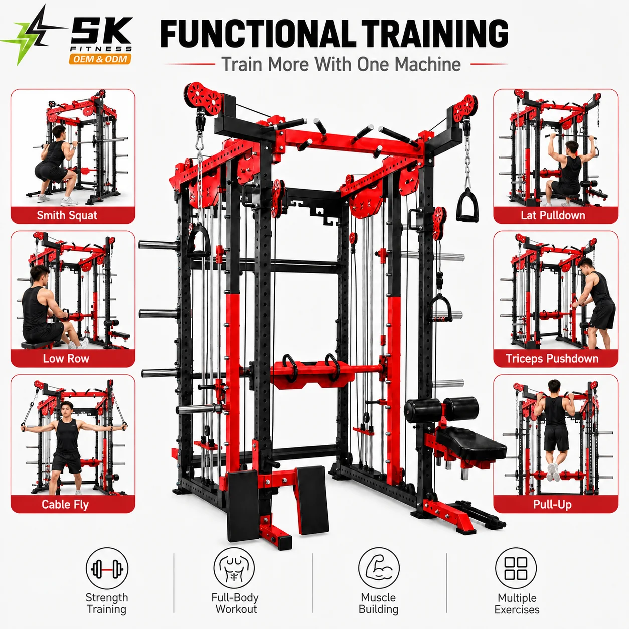 SK Commercial Multi Functional Trainer Cable Machine Smith Machine Power Rack Gym Equipment Strength Training Station Pro Gym