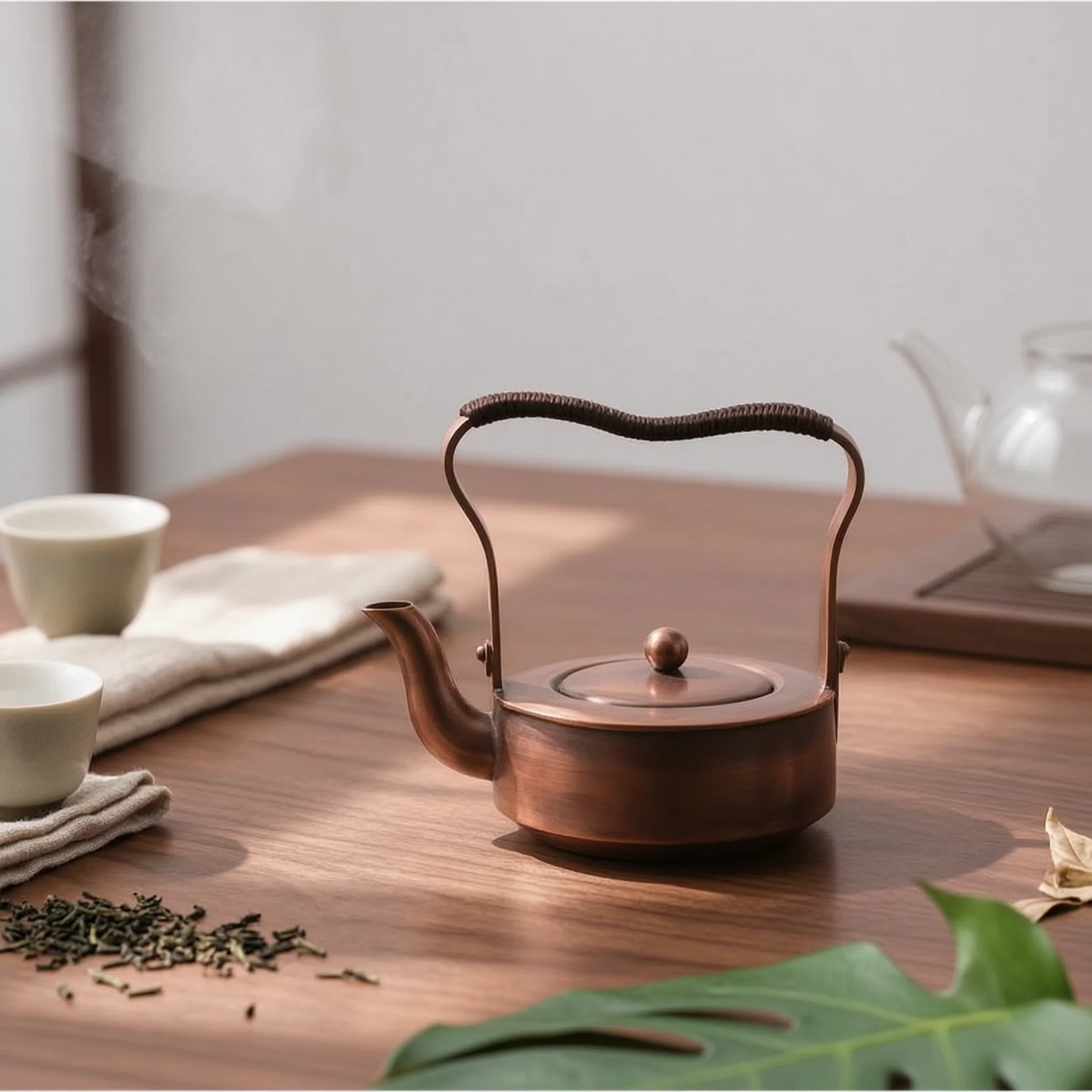 Vintage Style Hammered Copper Bouilloire En Cuivre Thick Water Kettle with Lid for Gas Stove 5 Liters