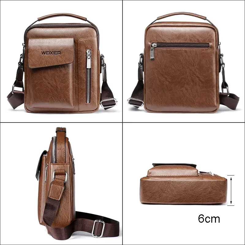 WEIXIER Men Shoulder Bags Crossbody Bags Multi-function Men's Handbags Capacity PU Leather Bag For Male Messenger Bags Tote Bag