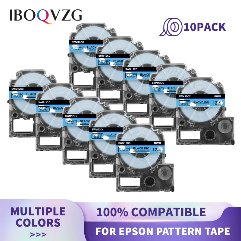 10PK IBOQVZG 6/9/12/18/24mm Label Tapes SS12KW Compatible for Epson Lw400 LK-4WBN Label Works LW300 400 500 600P 700 Label Maker