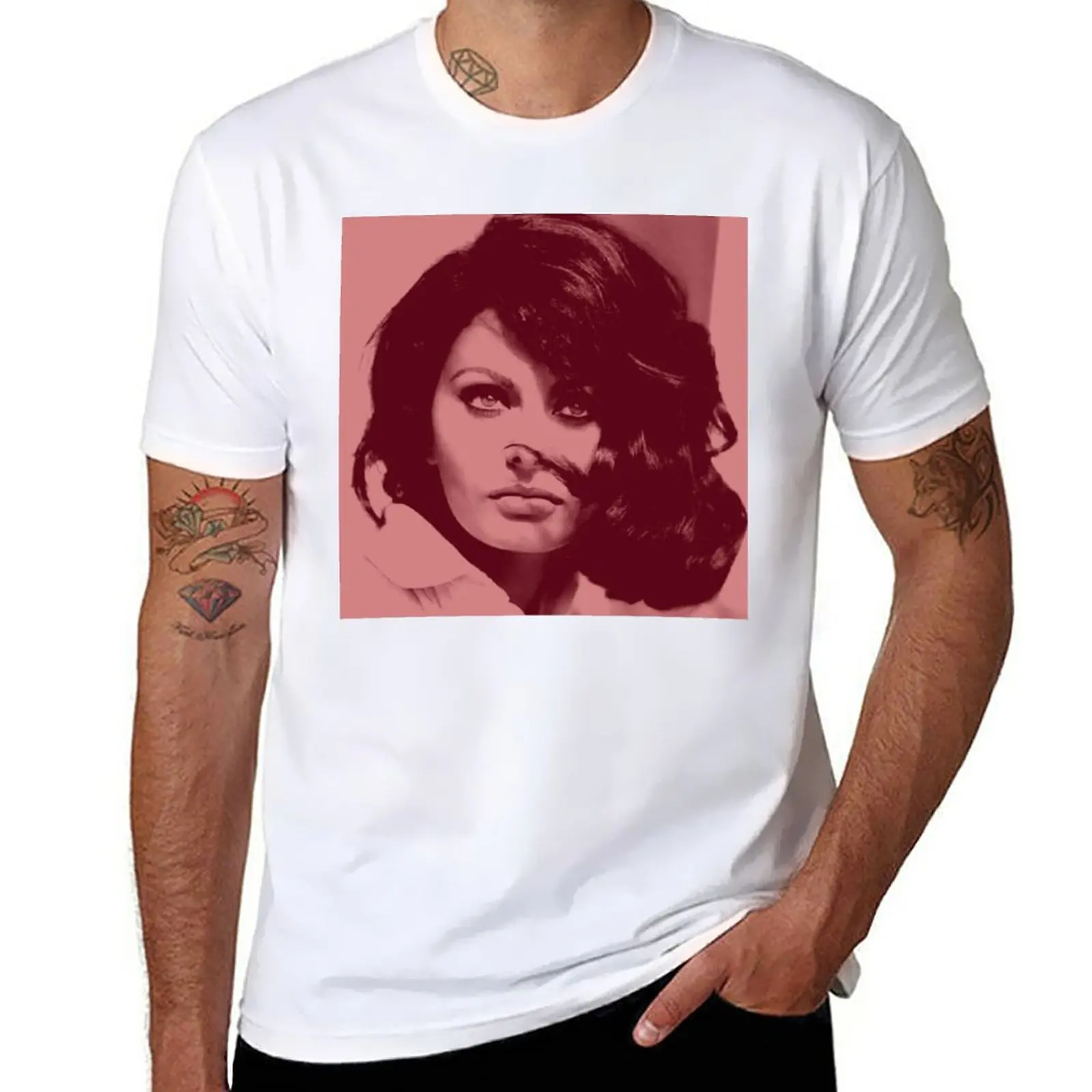 New Sofia Loren in maroon T-Shirt vintage t shirt Blouse Anime t-shirt cute clothes Men's long sleeve t shirts