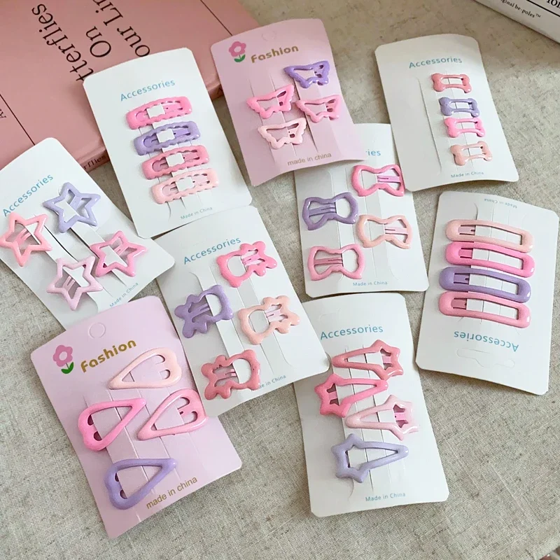 4pcs/set Cute Colorful Geometric Mini Hair Clips for Women Candy Color Sweet Ornament Hairpin Barrettes Girly Lovely Accessories