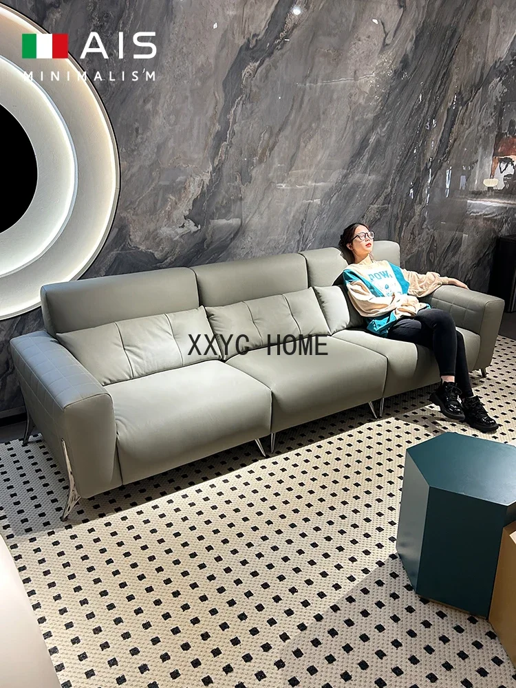

High Backrest Tofu Block Sofa Genuine Leather Living Room Minimalist Domiciil Sofa