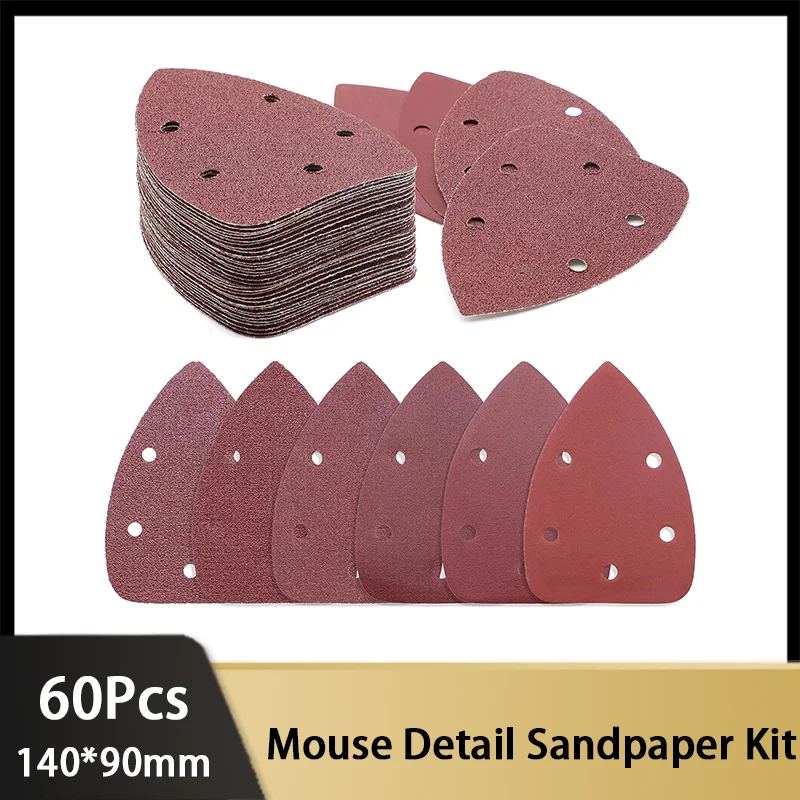 

98*140MM 5 Holes Mouse Detail Sandpaper Kit 50 PcsHook and Loop Sanding Paper kit Assorted 40-320 Grit for 140mm Sanding Machine