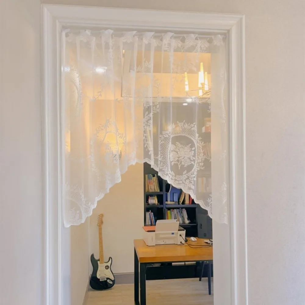 Fashion Lace Window Curtain Curved Butterfly Kitchen Curtains White Short Half Curtain Home Decorative