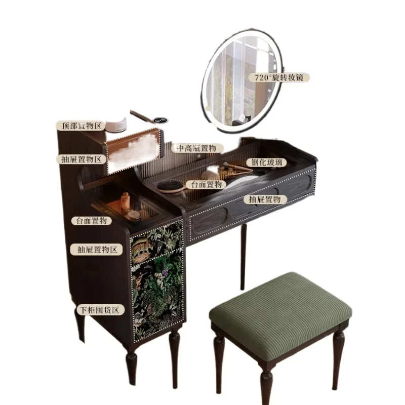 

French retro small apartment bedroom ash wood dresser, medium and ancient style high-end small makeup table
