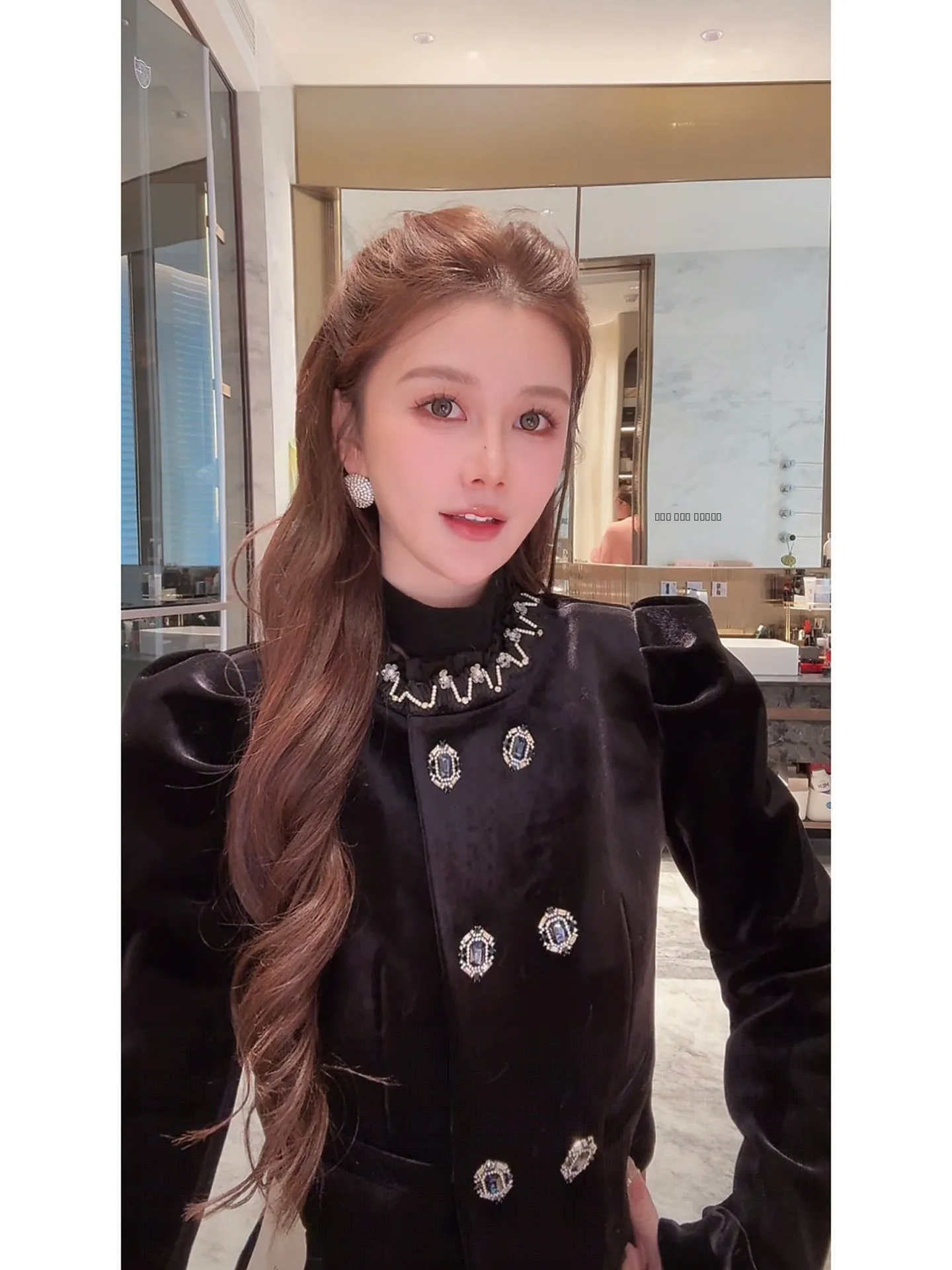 

Пальто AZZHEN Royal Gem Miu Series Rich Girl из черного бархата, винтажное, прямого кроя, с пайетками и узлом, зимняя верхняя одежда