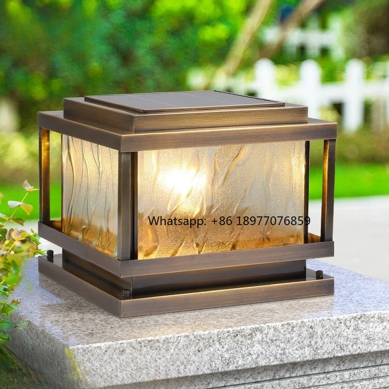 All Copper Solar Stigma Head Courtyard Light Villa Door Connected Outdoor Waterproof Wall Pillar Light