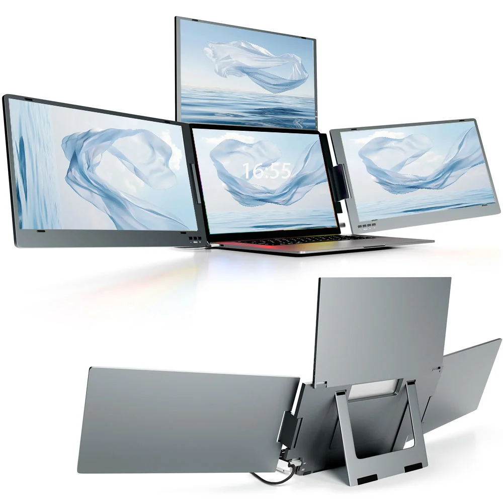 Triple Screen Laptop External Display 15.6 Inch 1 Cable to Three Screens Plug and Play Portable LCD Monitor Extender